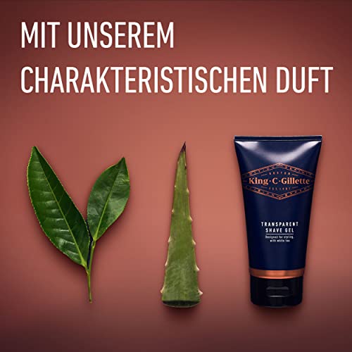 King C. Gillette Bartpflege Rasiergel Männer (150 ml) mit weißem Tee und Arganöl für ideale Bartpflege, Shaving Gel, Geschenk für Männer