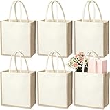 SOUJOY 6 Pack Burlap Tote Bags, Reusable Jute Gift Tote with Handles, Small Beach Bags, Canvas Grocery Shopping Tote for Bridesmaid, DIY, Shopping, Pool, Wedding Bag