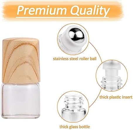 Apstaqeoo 12Pcs, 2Ml Essential Oils Roll on Bottles Empty Clear Glass Roller Bottles with Stainless Steel Roller Ball & Plastic Wood Grain Cap Opener Pipette Perfect for Fragrance Aromatherapy