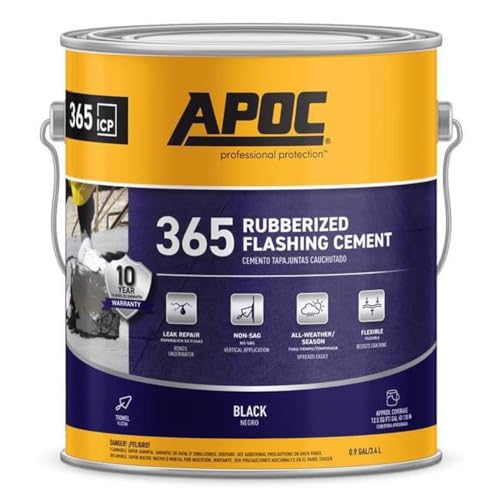 APOC 365 Eterna-Flash All Weather Rubberized Flashing & Roof Cement, 1 Gallon, Repair Splits, Seams, Cracks and Holes, Seal Chimneys, Vent Pipes, Downspouts & More
