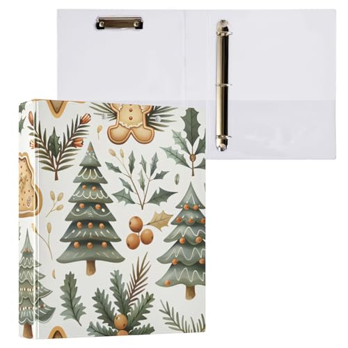 Image of Gingerbread Plant Green Christmas Tree Cookie 3 Ring Binder with 2 Interior Pockets 1.5 inch Binders 3 Ring Heavy Duty Fit 8.5 inch x 11 inch Letter Size for Office School, 2 Pack