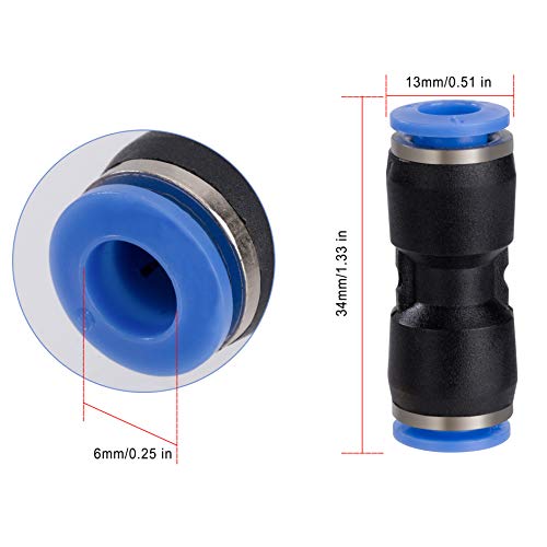 QIMEI-SHOP Pneumatik Steckverbinder 6mm Pneumatikverbinder Pneumatische Fittings Push In Schnellkupplung 6mm auf 6mm Schnellsteckverbinde Druckluftwerkzeuge für Luft 30 Stück