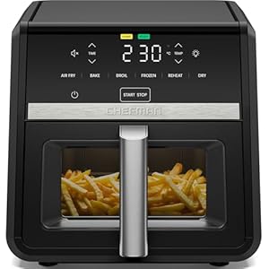 Chefman Air Fryer TurboFry 8.5L, 6-in-1 High-Powered 230°C Cooking for Crispier Chips, Chicken and Onion Rings, XL Windowed Basket, Air Fry, Bake, Broil, Reheat, Dehydrate Defrost – Black