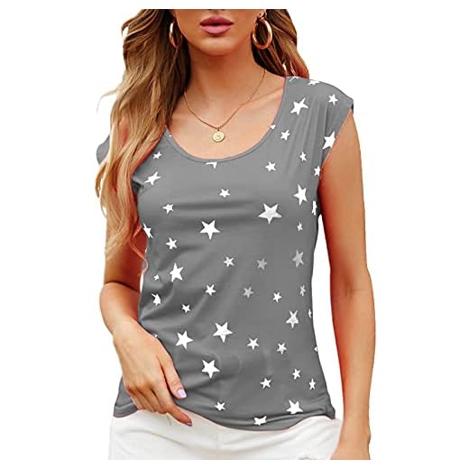 YOINS Dam kortärmad tryck topp sommar rund hals stjärna t-shirts ledig blus