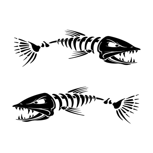 2 pegatinas de vinilo de hueso de pez esqueleto de barco de pesca Kayak Car Graphics Skeletfischffischaufkleber cráneo auto barco barco decoración pegatinas de pescado esqueleto pegatinas para coche,