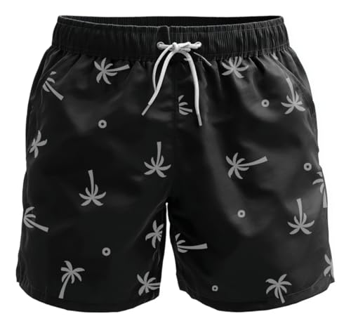 Bermuda Masculina Praia Cordão De Ajuste-Seca Rápido Verão PRETO COQUEIROP