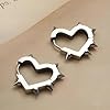Kawailay 2 Pairs Stainless Steel Spike Huggie Hoop Earrings Gothic Rivet Earrings Rock Hip Hop Punk Heart Spike Earrings for Men Women - Silver and Black #3