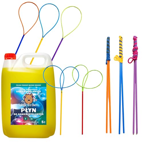 Bubble Brothers Juego de burbujas gigantes de jabón – 8 barras de burbujas + líquido de burbujas de 5 l – burbujas de jabón XXL para niños y adultos – juguete al aire libre para jardín, verano y