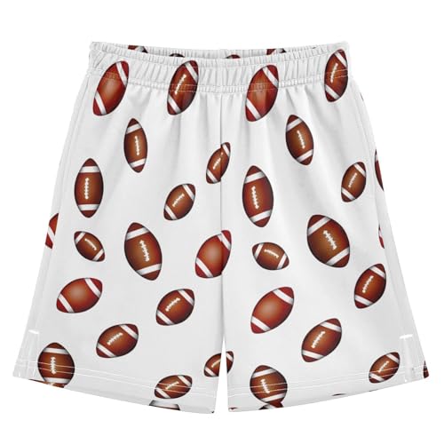 Footballs Athletic Shorts with Zipper Pockets, Youth Boys Athletic Running Shorts for Summer