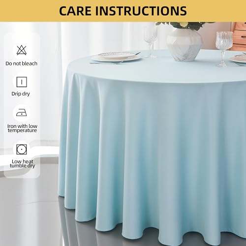 Image of 2-Pack Round 108-inch Dusty Blue Table Cloths, Solid Stain and Wrinkle Resistant Circular Tablecloth, Premium Plain Weave Polyester Fabric Table Linen Covers for Hotel, Banquet