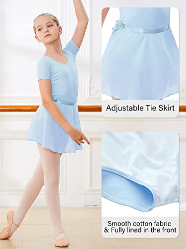 Stelle Girls Short Sleeve Dance Active Dress Ballet Leotard Combo with Dance Skirt and Dance Tight (Blue (Adjustable Tie),110, 6 Years) - Thumbnail 5