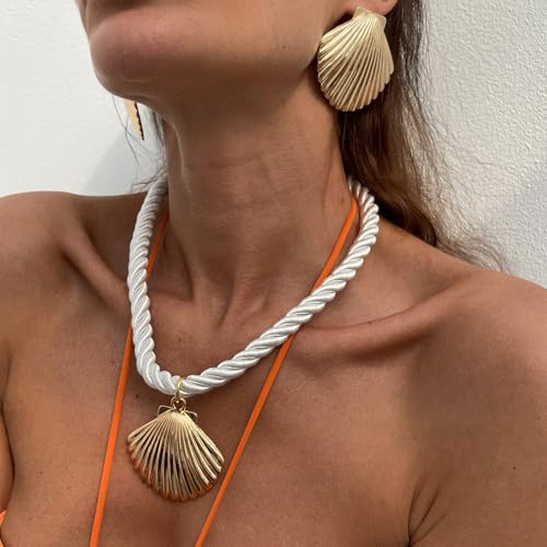 Shell Necklaces for Women Gold Seashell Earrings Set Big Seashell Jewelry Summer Beachy Necklace Beach Jewelry4