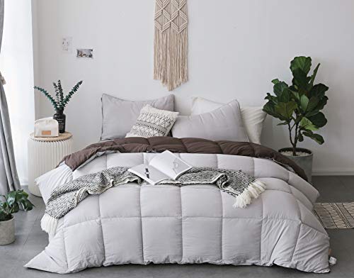 Kasentex All Season Down Alternative Quilted Comforter Set Reversible Ultra Soft Duvet Insert Machine Washable, King, Silver Cloud/Chocolate Brown #TOP1