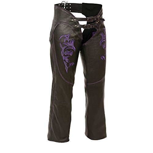 Milwaukee ML1187-BLK/PUR-2X Damen Lederchaps, Größe XXL, Schwarz/Violett