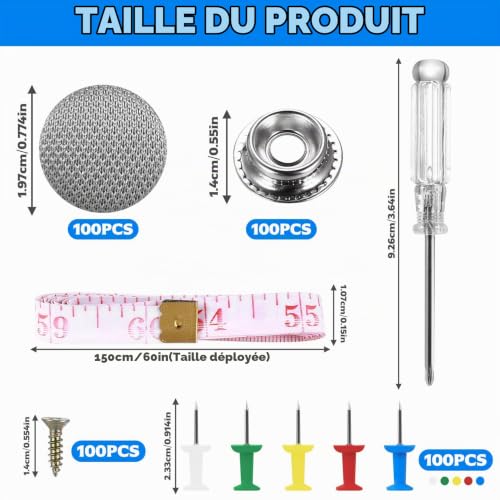 ywchoshe 100 Pcs Kit de Rivets de Réparation de Ciel de Toit Voiture, Outils Kit de Vis Boutons de Réparation de Toit de Voiture Décoration, avec épingles, Tournevis, Ruban à Mesurer, etc(Gris) – vue 2