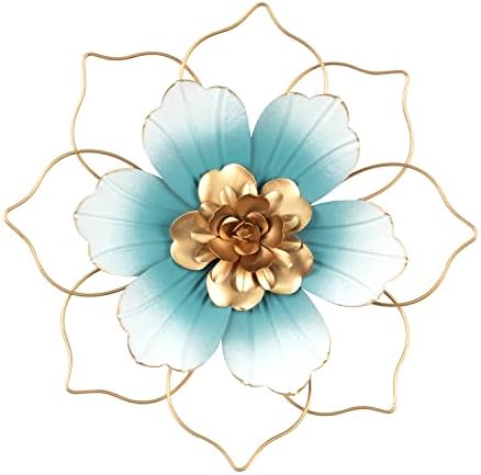 Reflinto Metal Flower Wall Decor, Modern Iron Floral Wall Art Sculpture Farmhouse Hanging Decoration for Home Living Room, Bathroom, Kitchen, indoor, Patio Porch - Blue, 9.5"…