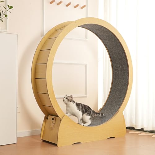 45" Cat Exercise Wheel,cat Wheel Exerciser for Indoor Cats,Running Wheel with Detachable Carpeted Runway,Natural Solid Wood Sturdy Running Wheel for Running/Training/Walking