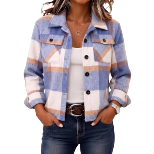 Elneeya Plaid Jacket Women Cropped Cute Button Down Collared Fall Coat - image 1