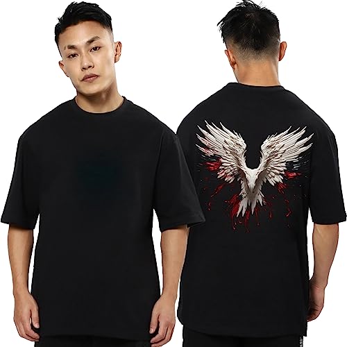 Image of Mens Oversized Printed Half Sleeve Branded Cotton T-Shirt for Mens || Back Printed t Shirts for Men || Oversized t Shirts for Men