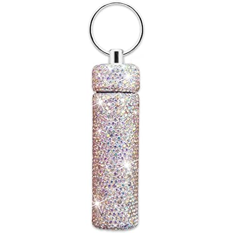 Yuchew Bling Pill Case Pill Container Rhinestone Pill Box Portable Waterproof Pocket Pill Holder Bottle Storage with Keychain for Travel, Outdoor, Camping (AB Color) Cover