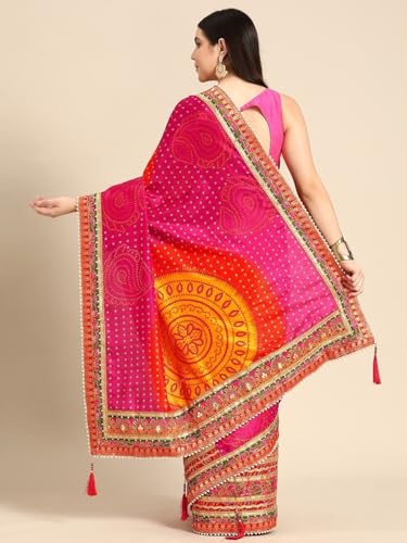 Image of Yashika Women's Georgette Art Silk Bandhej Zari Work Embroidered Saree | Women Sari