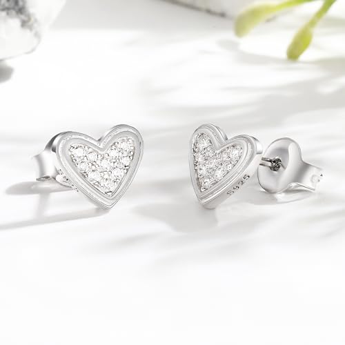 925 Sterling Silver Round Cubic Zirconia Stud Earrings 18K White Gold Plated Hypoallergenic for Sensitive Ears4