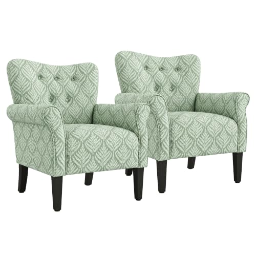 Image of BELLEZE Set of 2 Upholstered Accent Chair - Frond Green