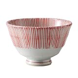 波佐見焼 軽量お茶碗 飯碗 小 内外千筋 赤 日本製 74002
