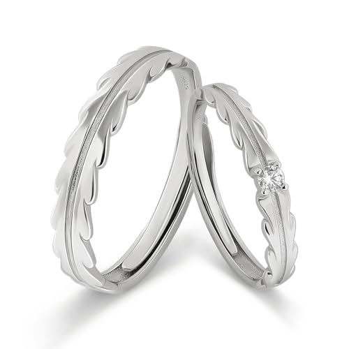 Meissa Anillos de Pareja a Juego en Plata Esterlina, 2 Piezas Anillos de Promesa y Compromiso Boda para Mujers Hombres, Juego de Dos
