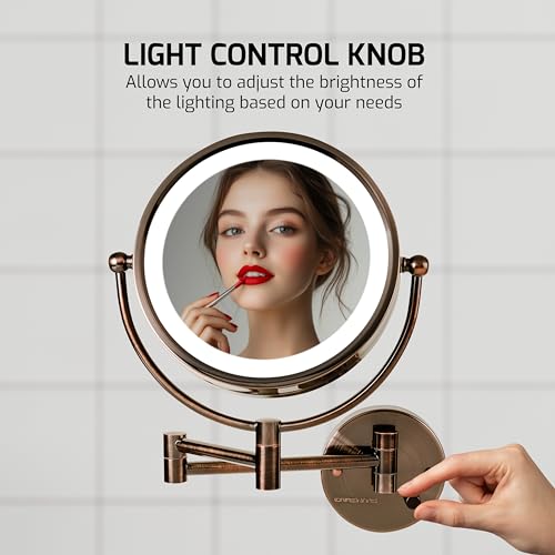 Image of OVENTE Hardwired Wallmount Bathroom Mirror, Antique Brass MPWD3185AB1X7X
