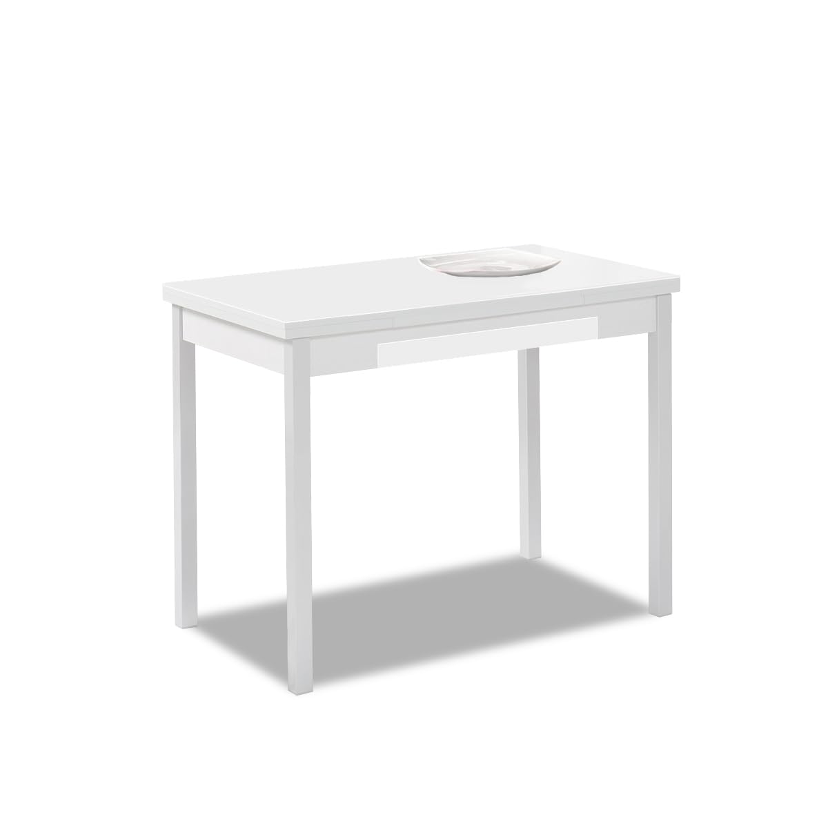 Astimesa - Mesa de Cocina Extensible con Tapa laminada, con 2 Alas y Cajón - Estructura de Metal Blanco - Color: Blanco - Mesa Cerrada: 100 cm x 60 cm. Mesa extendida: 150 x 60 cm