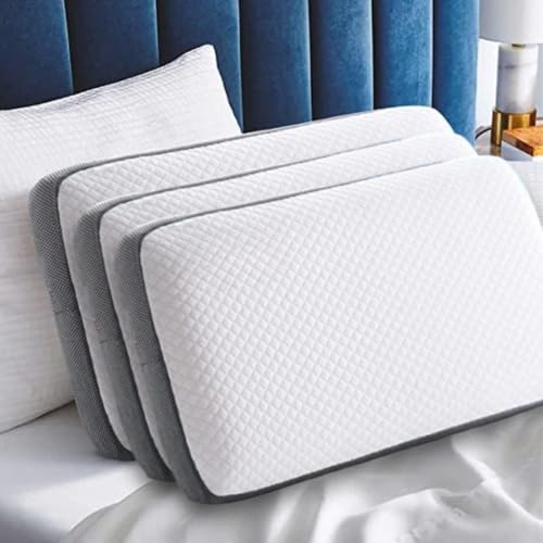 Image of CUSHIO Memory Foam Pillow | Size 24 inchx16 inchx4 inch (Set of 3) Orthopedic & Cervical Pillow for Relieving Neck & Shoulder Pain with Free Pillow Cover (White & Grey)