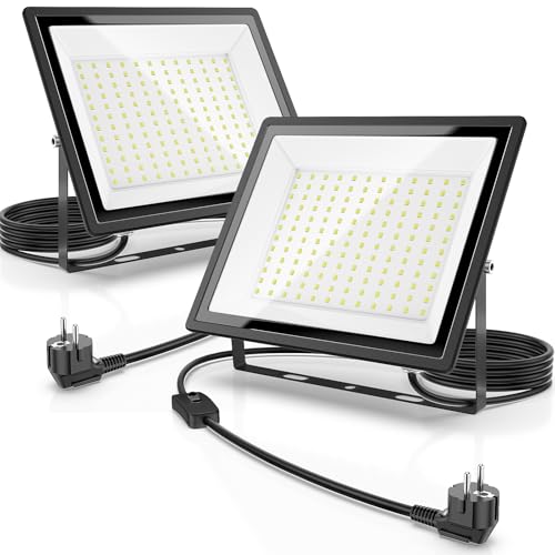 Projecteur LED 150W 16500LM 6500K, IP66 Étanche Extérieur, 160° Grand Angle, CRI 80-90, Aluminium Moulé sous Pression, Verre Trempé, Valve de Pression – Pour Jardin, Garage, Chantier, Terrasse(2 PACK)