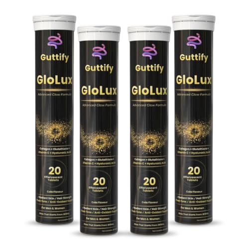 Image of L-Glutathione 500mg Effervescent Tablets | Supports Skin Whitening, Glow & Anti-Aging | Hyaluronic Acid + Vitamin C + Vitamin E | Sugar-Free Skin Brightening Supplement for Women | Pack of 4 | (Glolux Cola)