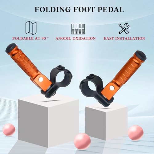 Image of M8 Motorcycle CNC Aluminum 90 Degree Folding Rearsets Folded Motorbike Footrest Bicycle Footpegs Foot Pegs Pedal Universal (Orange)