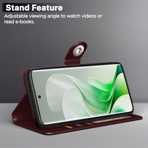 Image of Pikkme Flip Cover Leather Finish | Inside TPU with Card Pockets | Wallet Stand and Shock Proof | Complete Protection Button Flip Case for Vivo V40e 5G / iQOO Z9s 5G(Brown)