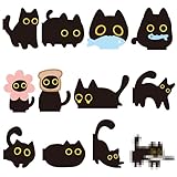 Andi Cppss Black Cat Magnetic Bookmarks - 12PCS Assorted Cute Black Cat Book Markers Clip Set for Book Lovers Women Teachers Students Reading Cat Meme Bookmarks for Home Office School Cafe Bookstore