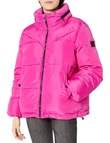 Steve Madden Women's Puffer Jacket, Short Length Neon Pink, L
