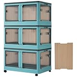 CSSMCOMP(売店)収納ボックス 3個セット クリア+ブルー 天板付き 360°キャスター付き 収納ケース 折りたたみ 5面開き 積み重ね 蓋付き 扉付き 組み立て簡単 省スペース キャスター付き おしゃれ 強い耐荷重 大容量 家庭用 車用