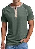 PrinStory Henley Shirt Herren Baumwolle Kurzarm Tshirt Mit Knopfleiste Sommer T Shirt Laufen Tops Für Männer (Grün,L)