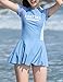 JadeRich Girls' Two Piece Rash Guard Set Sports Swimwear Fashion Short Sleeve Skirted Surfing Suit Blue