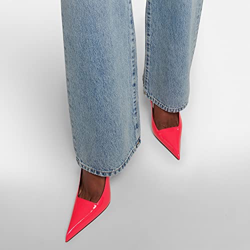 Image of THESHY Women's Pointed Toe High Stiletto Heels Slingback Stretch Slip-on Pumps Backless Patent Leather Fashion Dress Shoes for Women