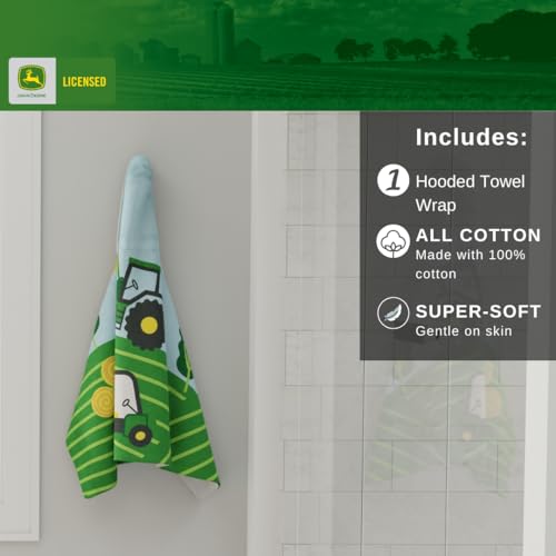 Image of John Deere Tractor Farm Kids Super Soft Bath /Pool /Beach Soft Cotton Terry Hooded Towel Wrap, 24 in x 50 in, (Officially Licensed Product) by Franco
