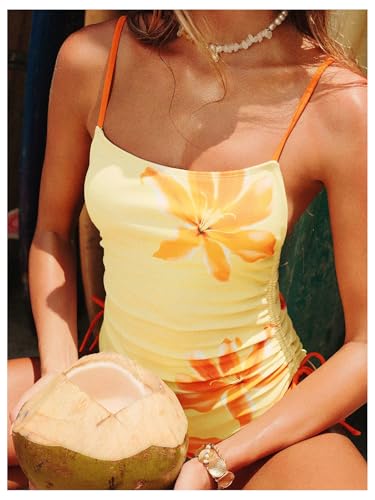 Milumia Women's Floral One Piece Swimsuit Drawstring Side Spaghetti Strap Bathing Suit4