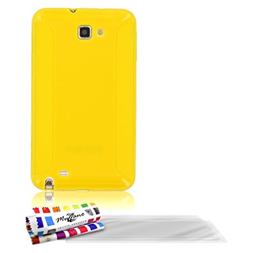 MUZZANO Original"ExtraGrip" premium flexibelt skal skal skal med 3 ultraklar skärmskyddsfilm för Samsung Galaxy N7000 - gul