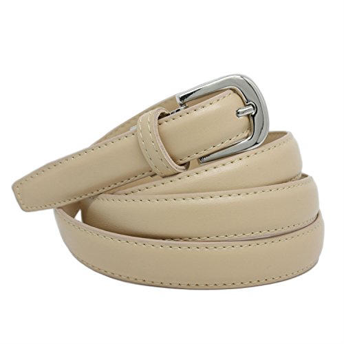 Yehman - Cintura da donna classica sottile alta 2 cm, in pelle di vacchetta, regolabile, lunga 120 cm, beige, 120 cm