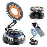 車載 スマホホルダー マグネット式 【360°回転】 N55超強力磁石 真空ナノゲル吸盤 スマホスタンド 折りたたみ式 片手操作 水洗い再生 オレンジ image