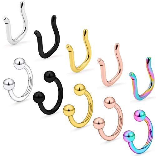 Acefun 316L Surgical Steel 10mm U-Shaped Horseshoe Nose Ring Septum Piercing Hanger Retainer 14g 10PCS Mix Color