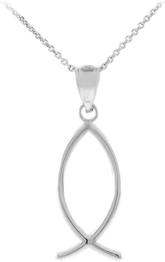 925 Sterling Silver Ichthus Christian Vertical Fish Pendant Necklace