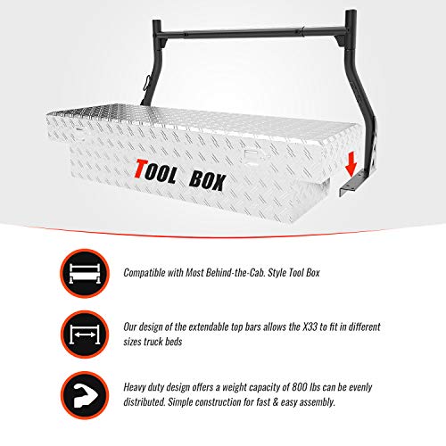 AA-Racks Model X33 800Ibs Low-Profile Steel Utility Pick-Up Truck Ladder Rack Two-bar Set - Matte Black
